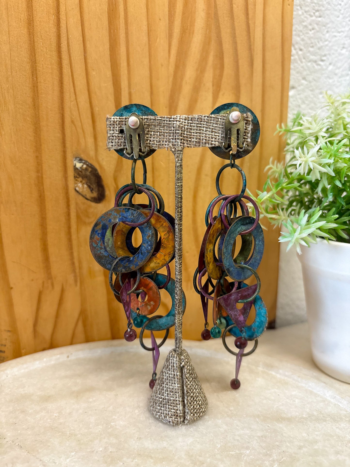 Vtg Geometric Chain Dangle Earrings