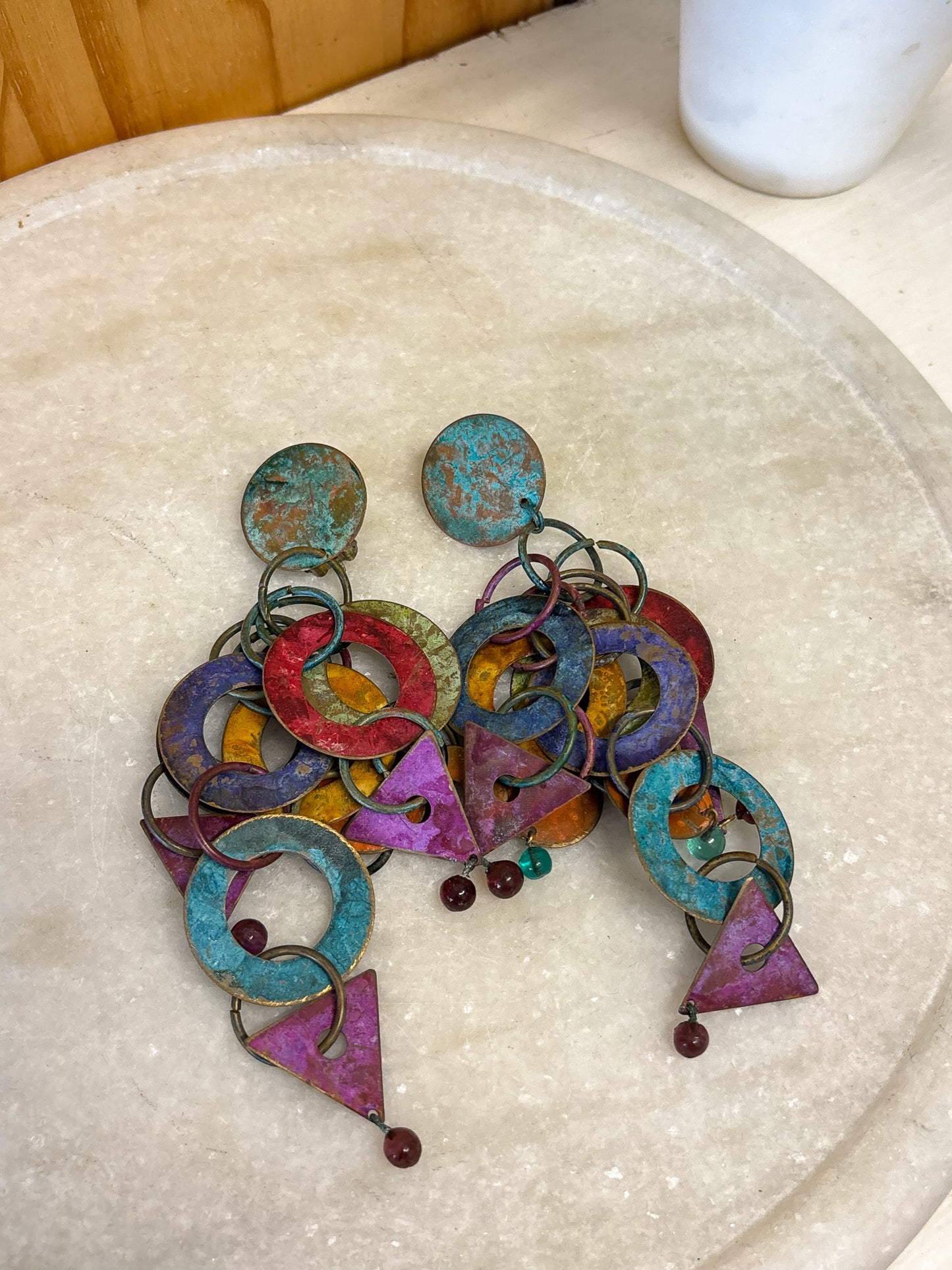 Vtg Geometric Chain Dangle Earrings