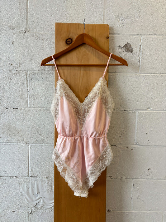 Vtg Pink Lace Bodysuit : S