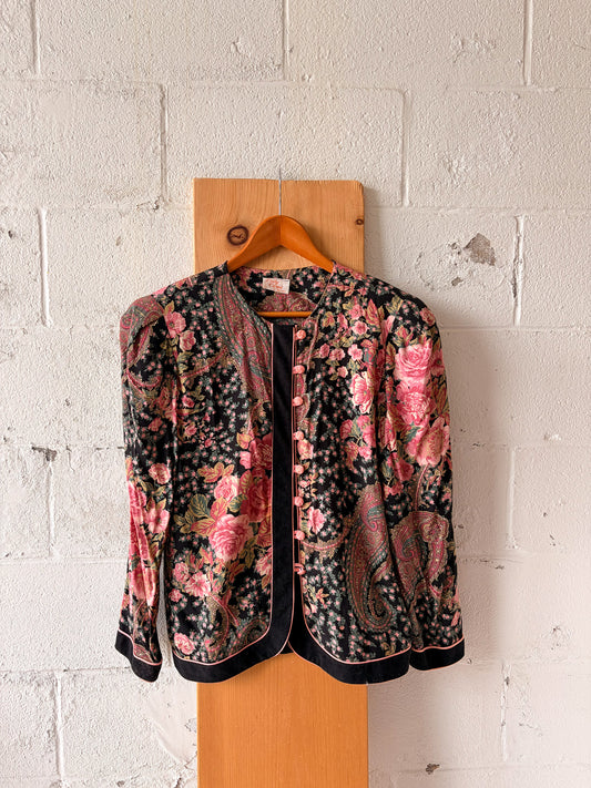 Vtg Pink Floral Button Down Blouse : L