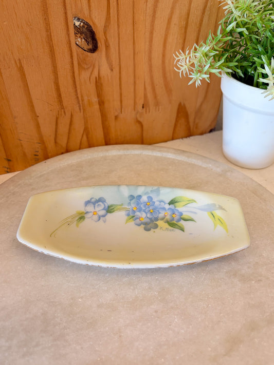 Vtg Hand Painted Floral Dish