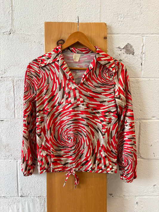 Vtg Patterned Red Blouse : M