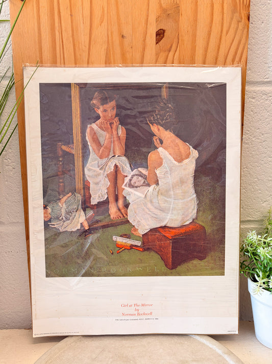 Vtg "Girl at the Mirror" Print