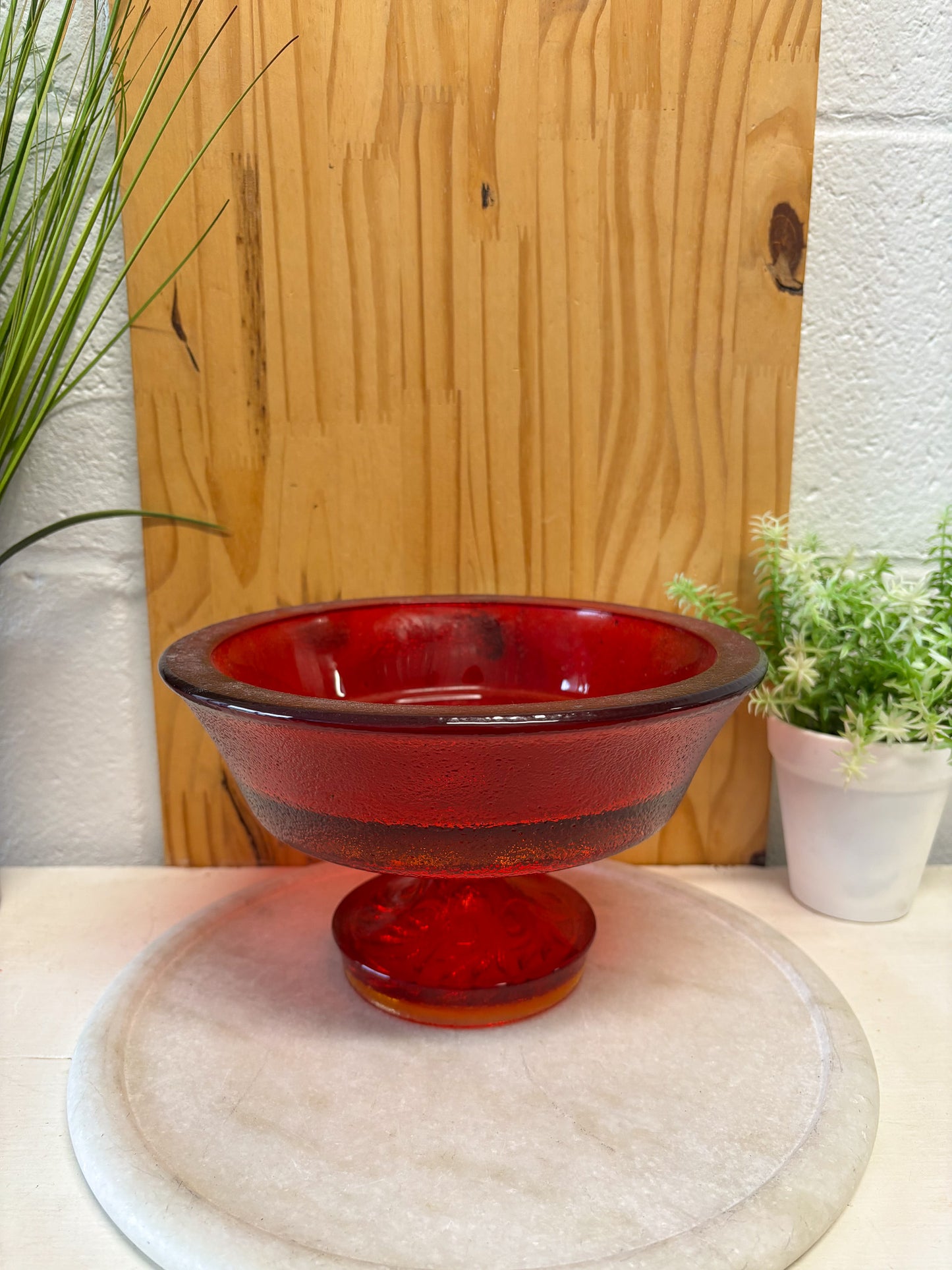 Vtg Red Glass Pedestal Dish (Local Pick Up Only)