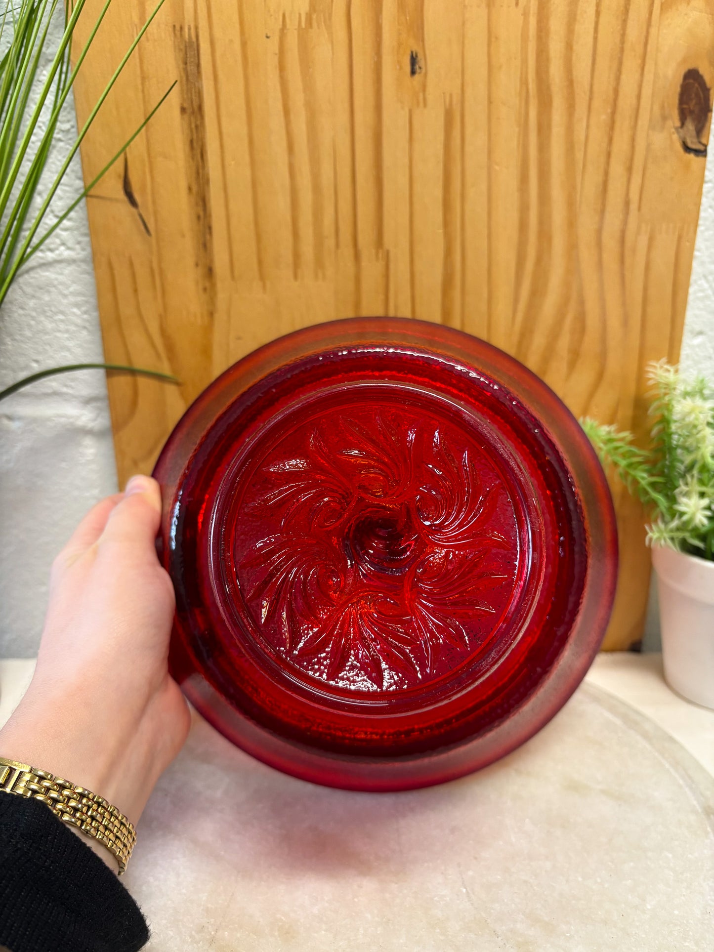 Vtg Red Glass Pedestal Dish (Local Pick Up Only)