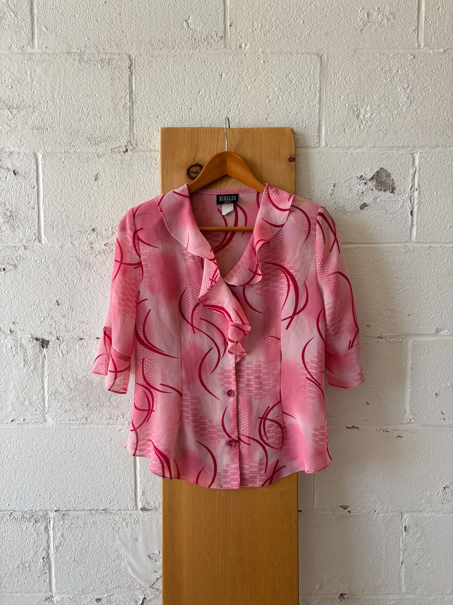 Vtg Sheer Pink Blouse : M