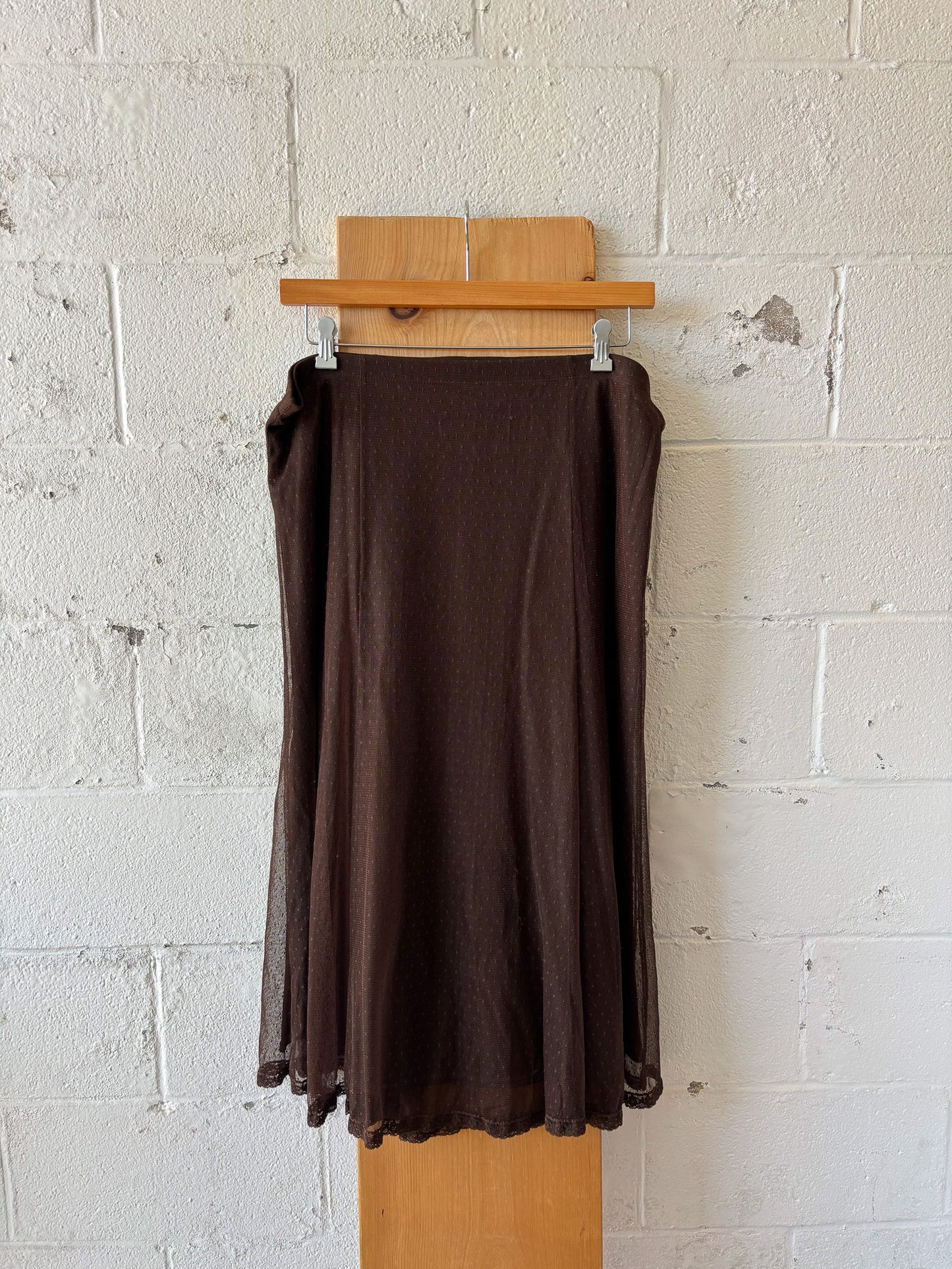 Brown Polka Dot Mesh Overlay Skirt : L