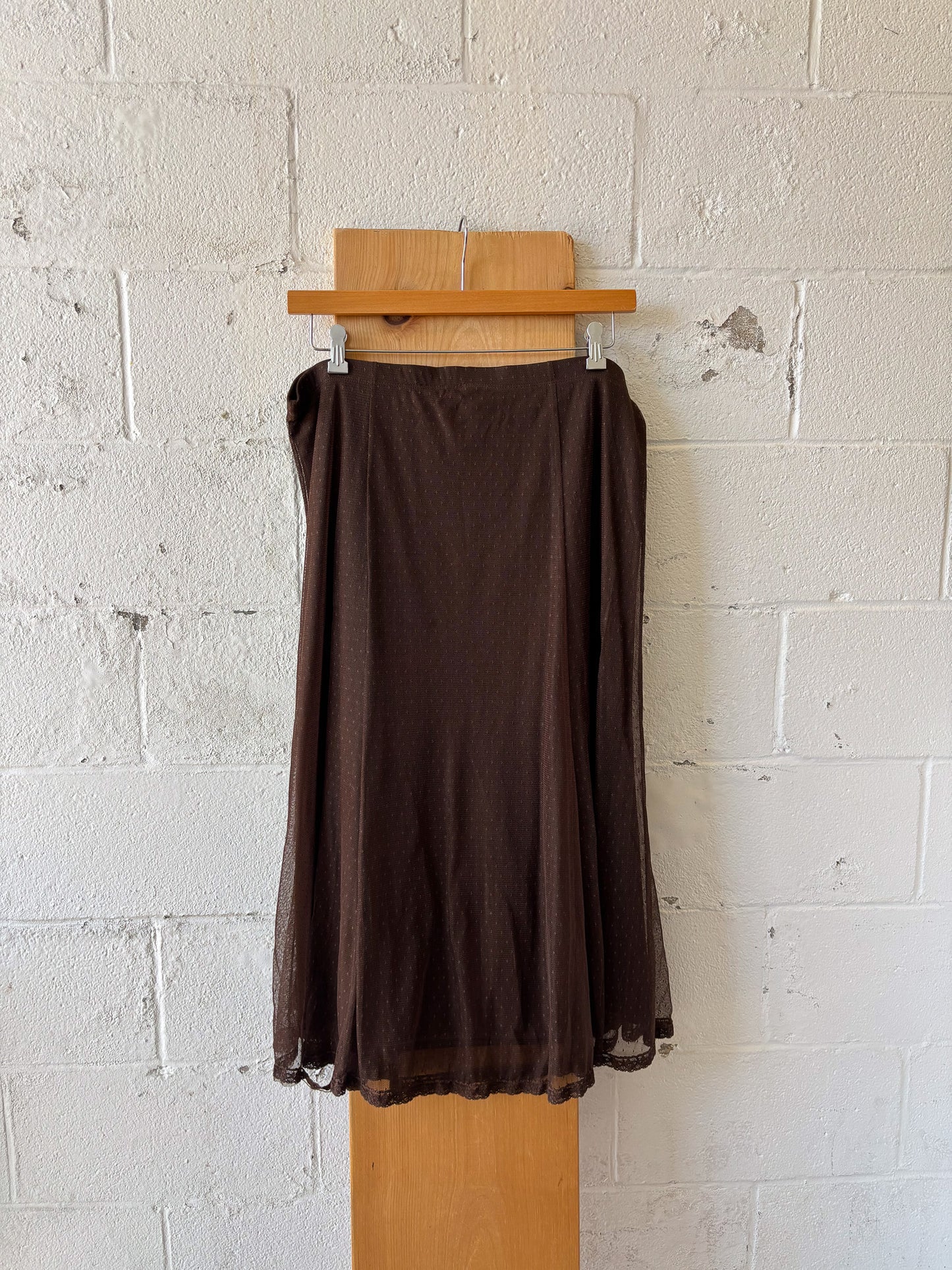 Brown Polka Dot Mesh Overlay Skirt : L