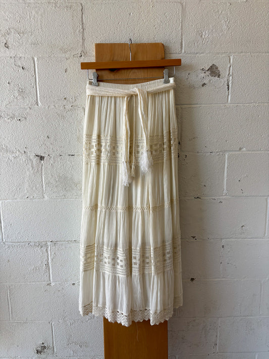 Cream Lace Boho Maxi Skirt : M