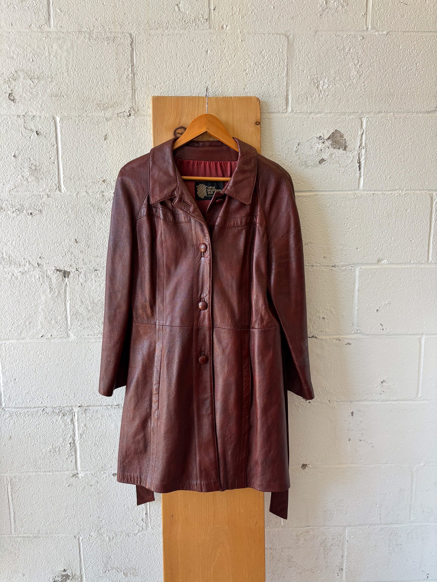 Vtg Brown Leather Trench : 16