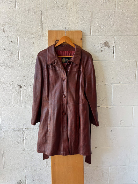 Vtg Brown Leather Trench : 16