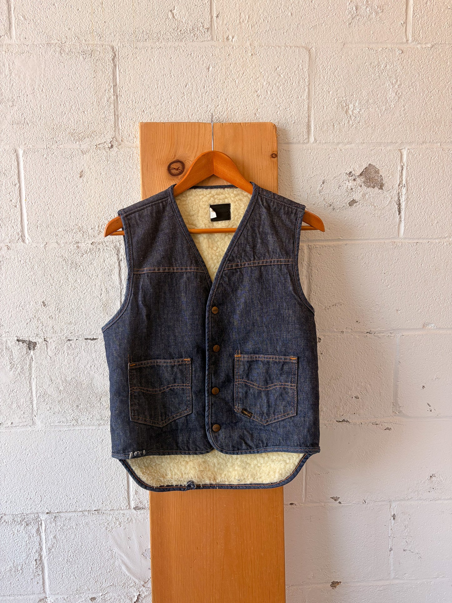 Vtg Roebucks Sherpa Lined Denim Vest : S