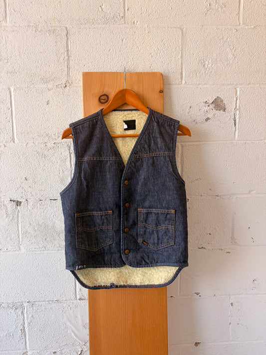 Vtg Roebucks Sherpa Lined Denim Vest : S