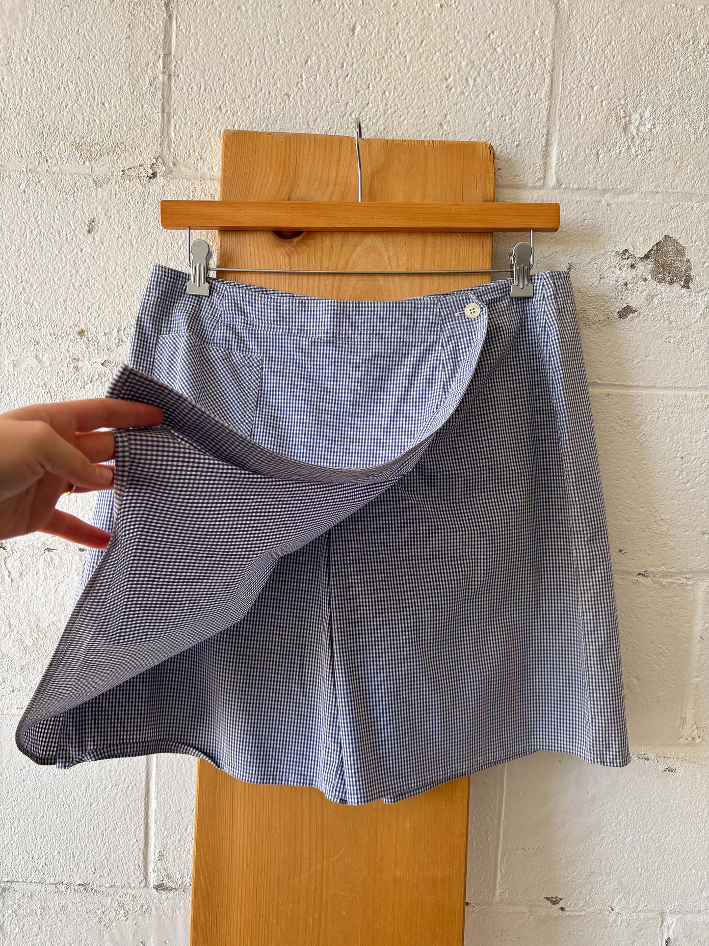 Vtg Blue Gingham Skort : L/XL
