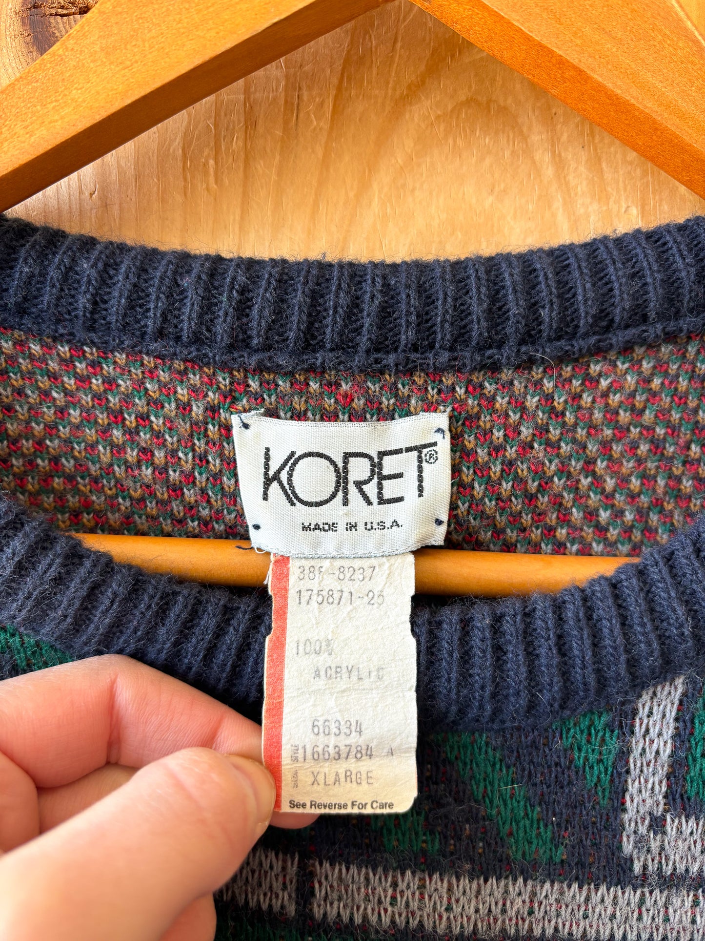 Vtg Green Patterned Sweater : L/XL