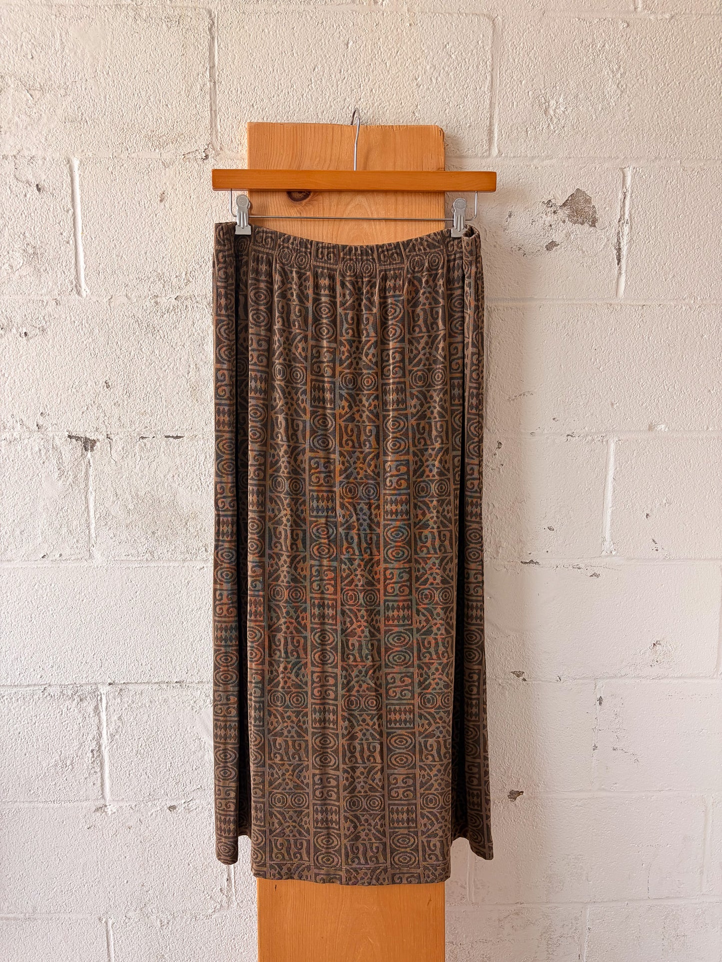 Brown Geometric Print Maxi Skirt : XL
