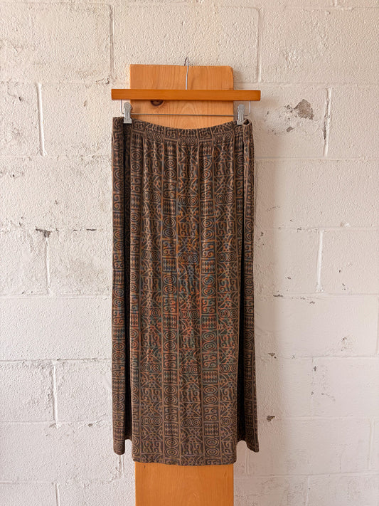 Brown Geometric Print Maxi Skirt : XL
