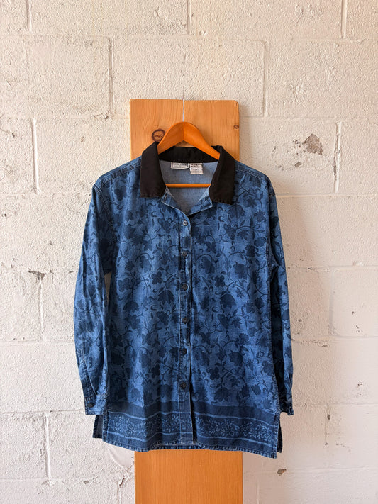 Floral Denim Button Up : M