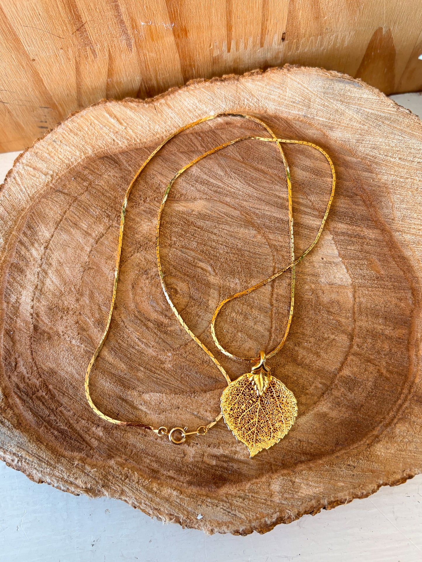 Gold Tone Leaf Necklace