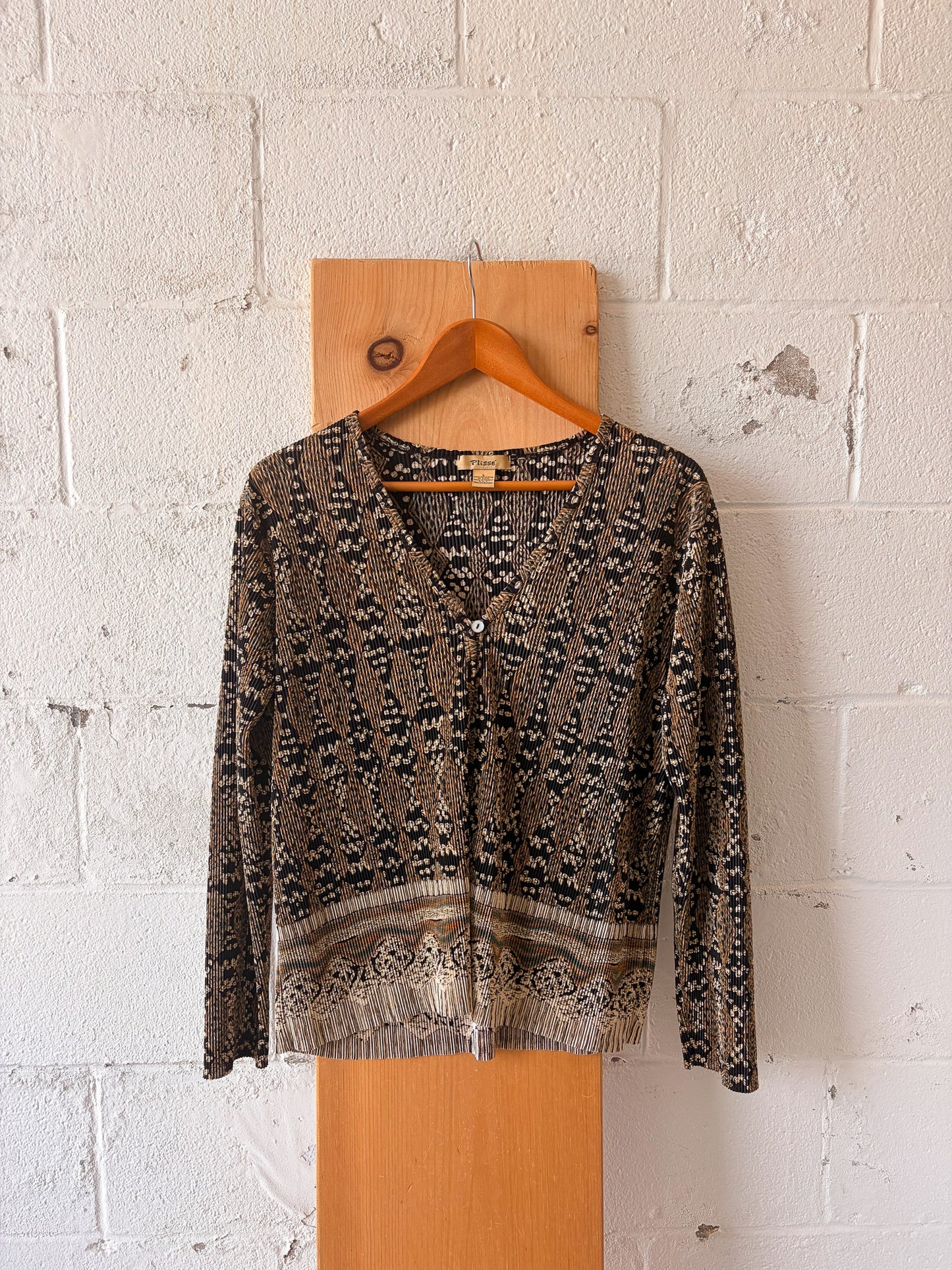 Vtg Patterned Pleated Cardigan : L
