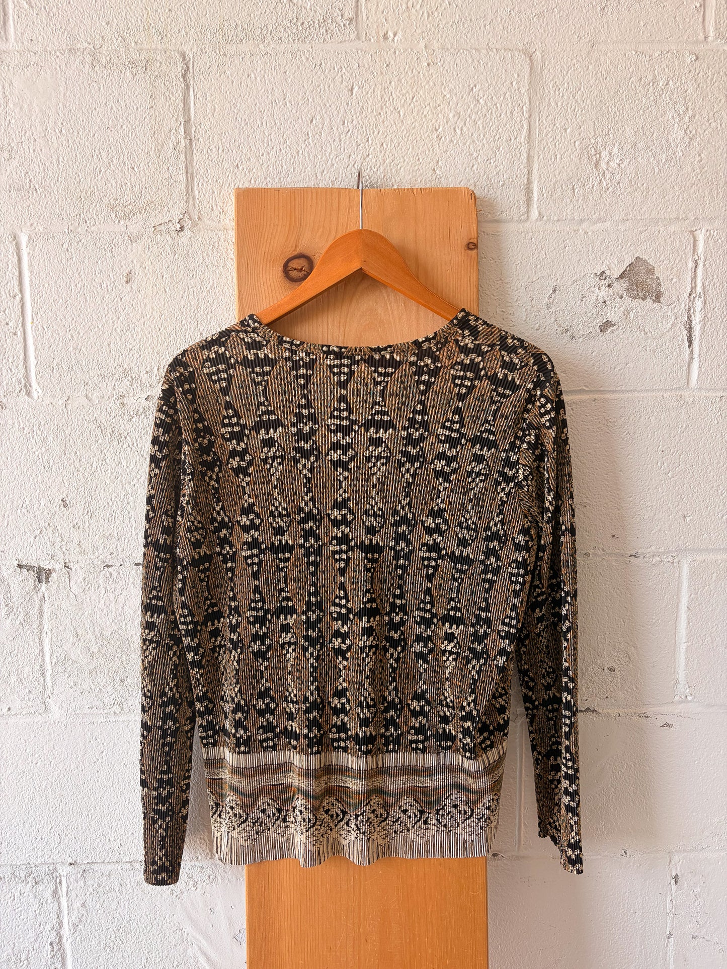 Vtg Patterned Pleated Cardigan : L