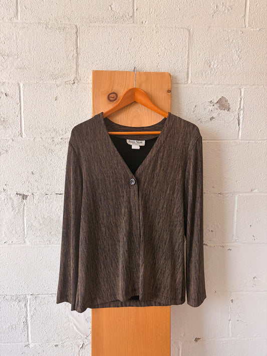 Two Tone Brown Patterned Cardigan : L