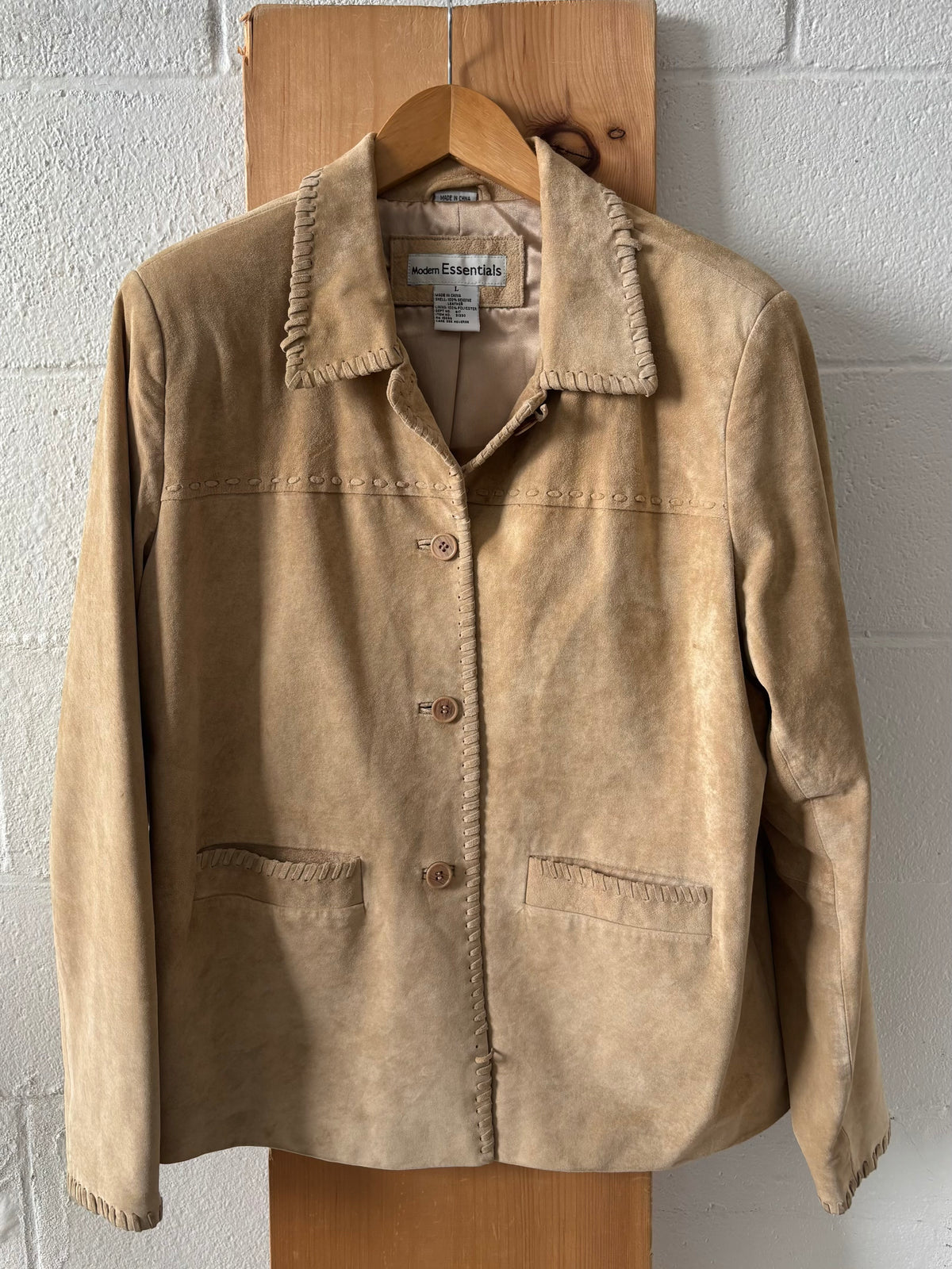 Vtg Tan Suede Leather Jacket : L