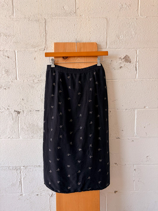 Dainty Black & White Floral Silk Blend Skirt : 16"W