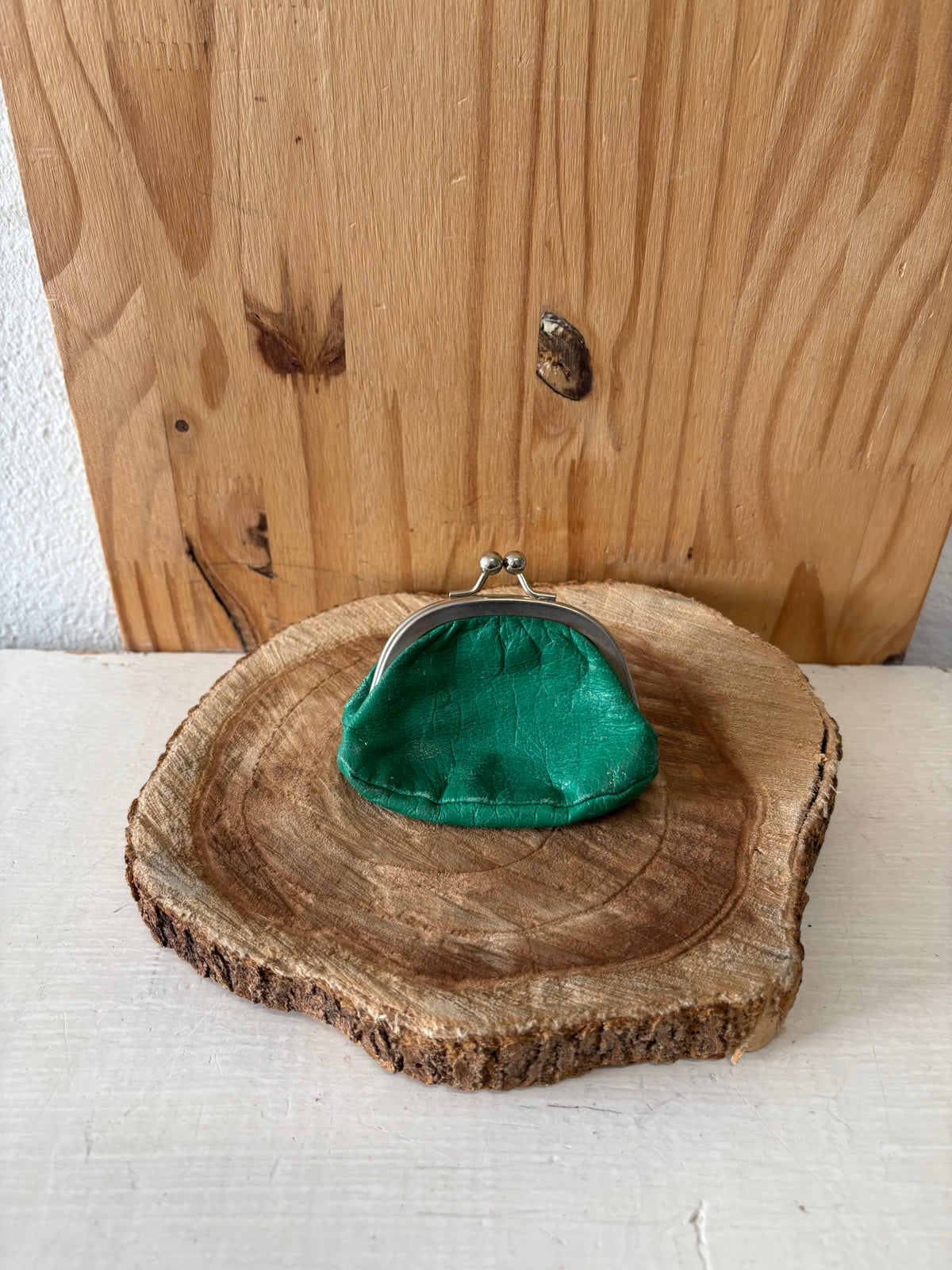 Vtg Green Leather Coin Purse
