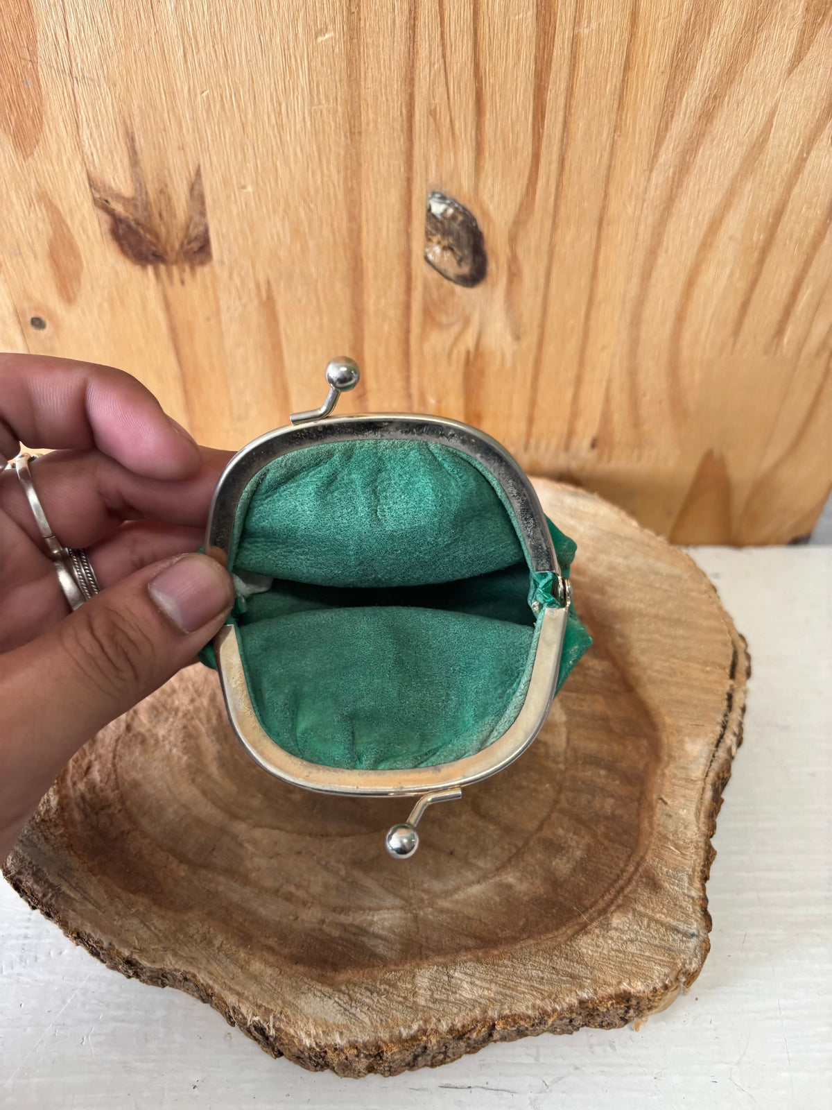 Vtg Green Leather Coin Purse