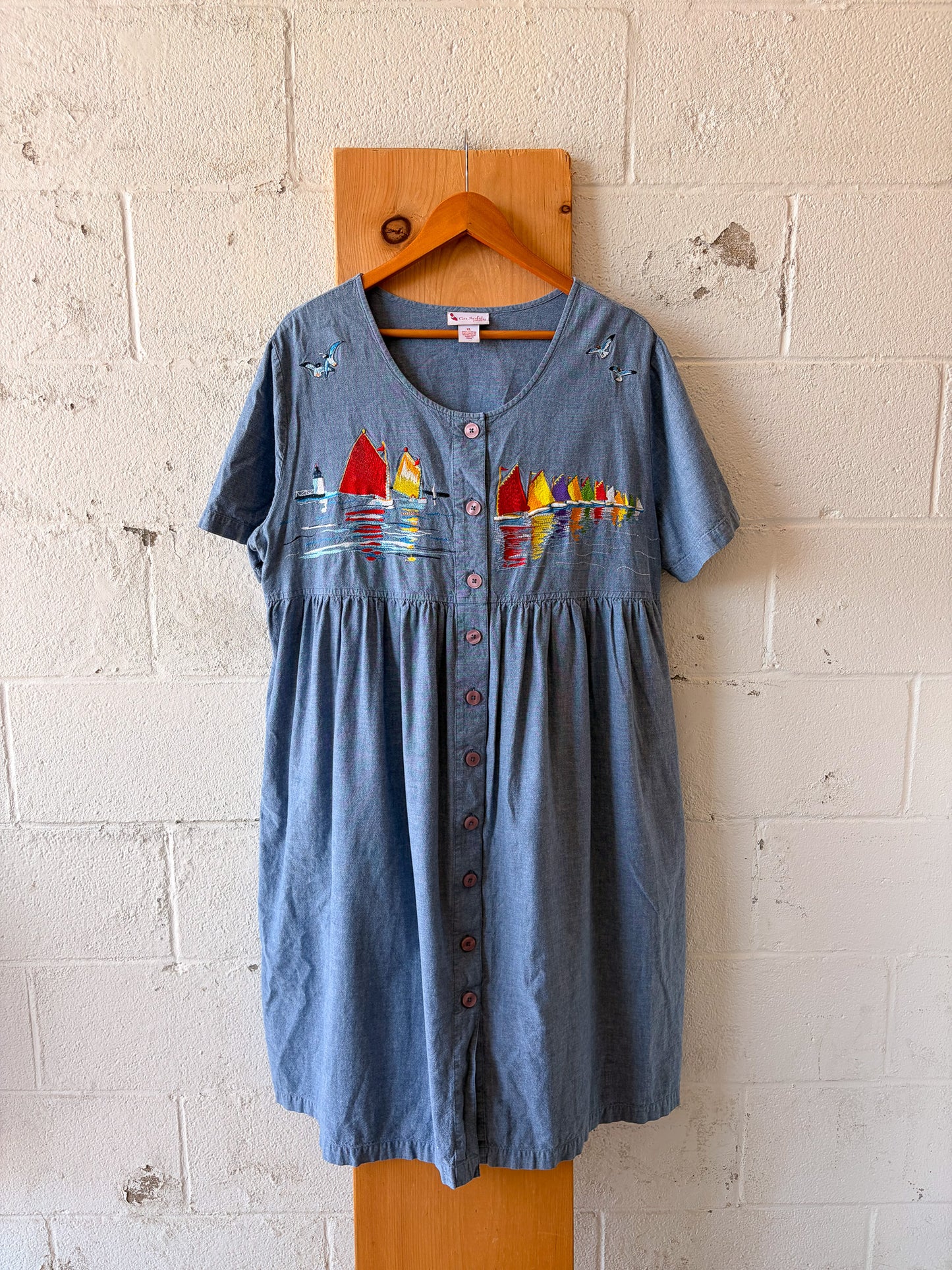 Sailboat Embroidered House Dress : XL