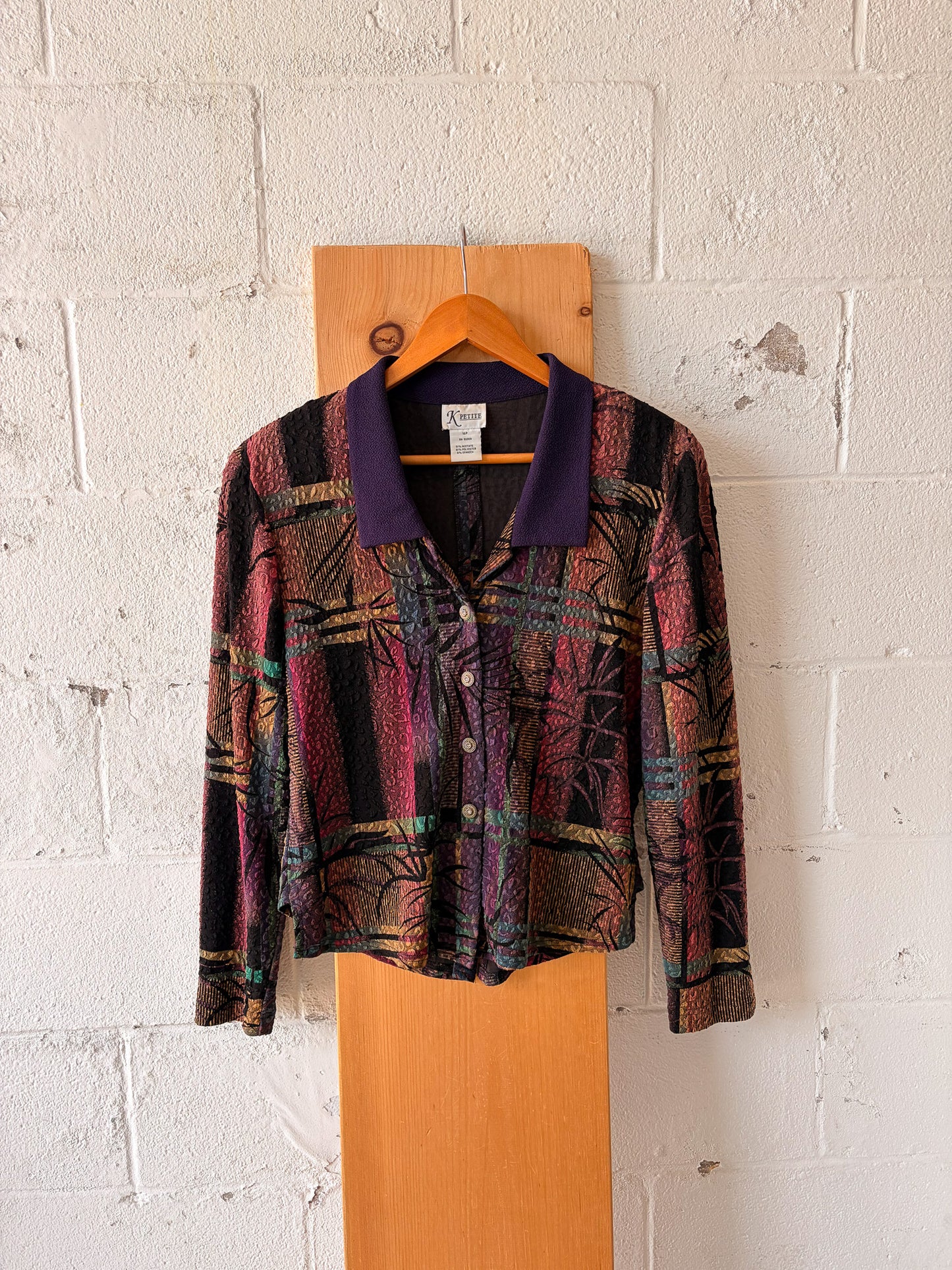 Funky Patterned Open Back Button Up Top : 14P