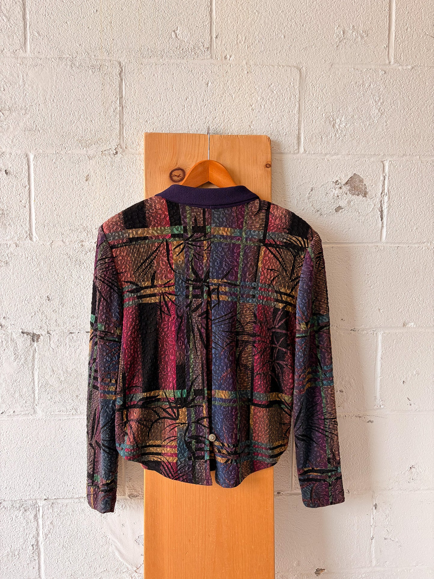 Funky Patterned Open Back Button Up Top : 14P