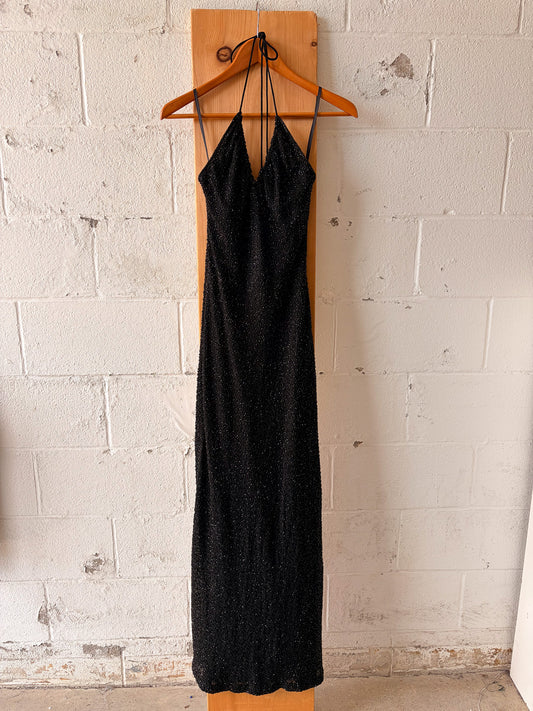 Black Beaded Halter Gown : 4