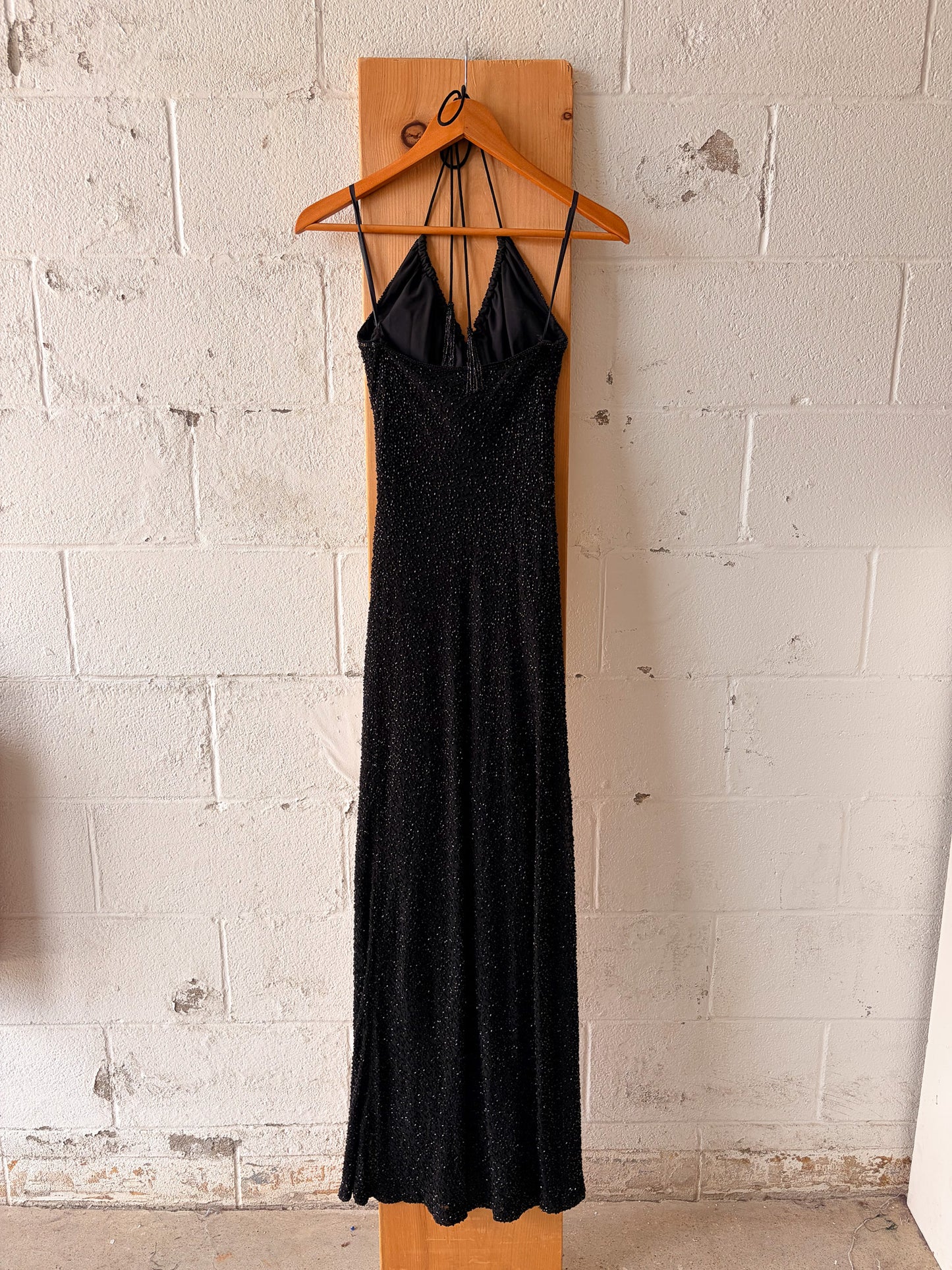 Black Beaded Halter Gown : 4