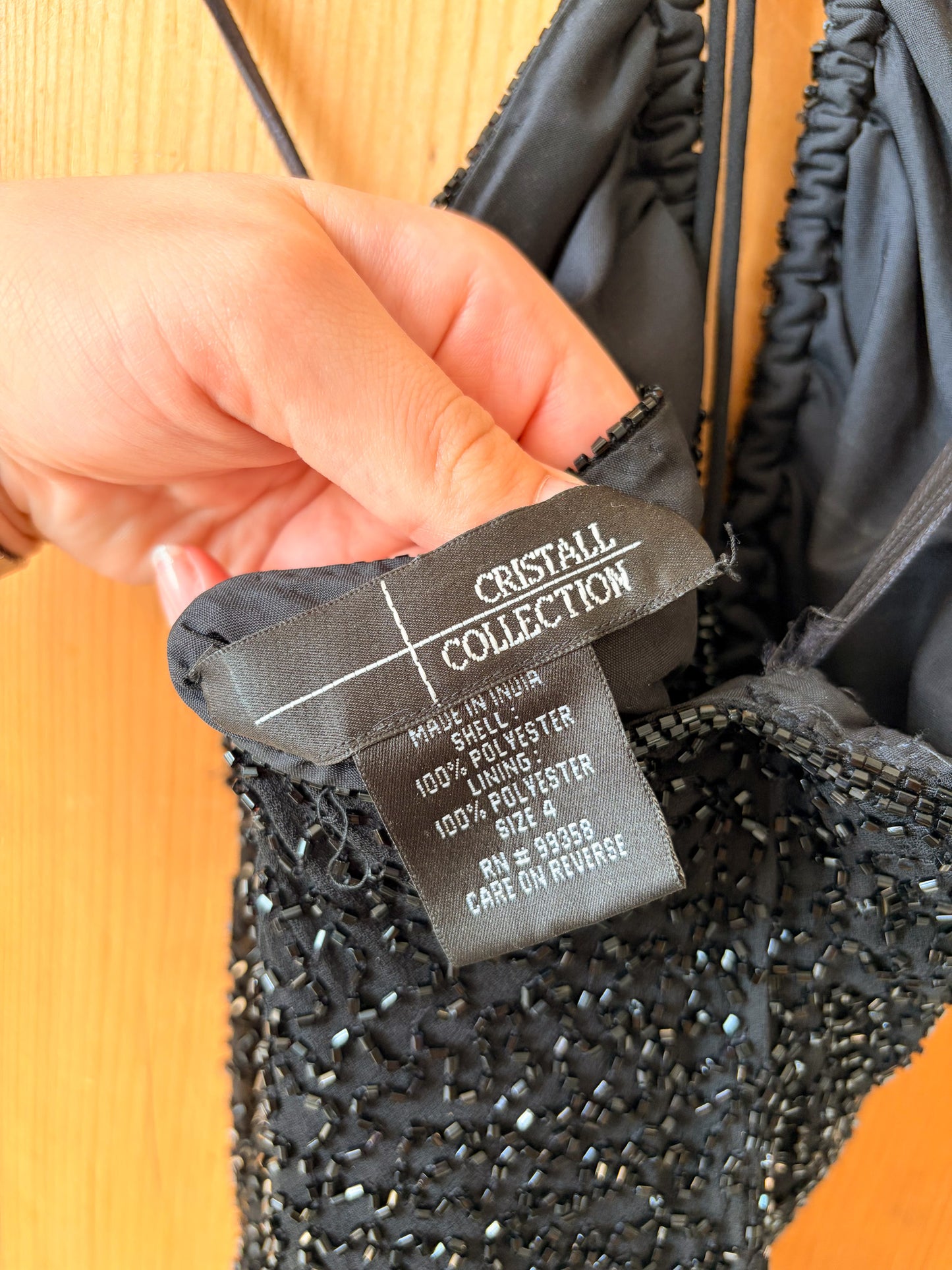 Black Beaded Halter Gown : 4