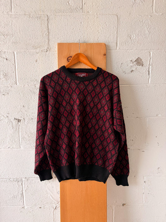 Vtg Patterned Red Sweater : L