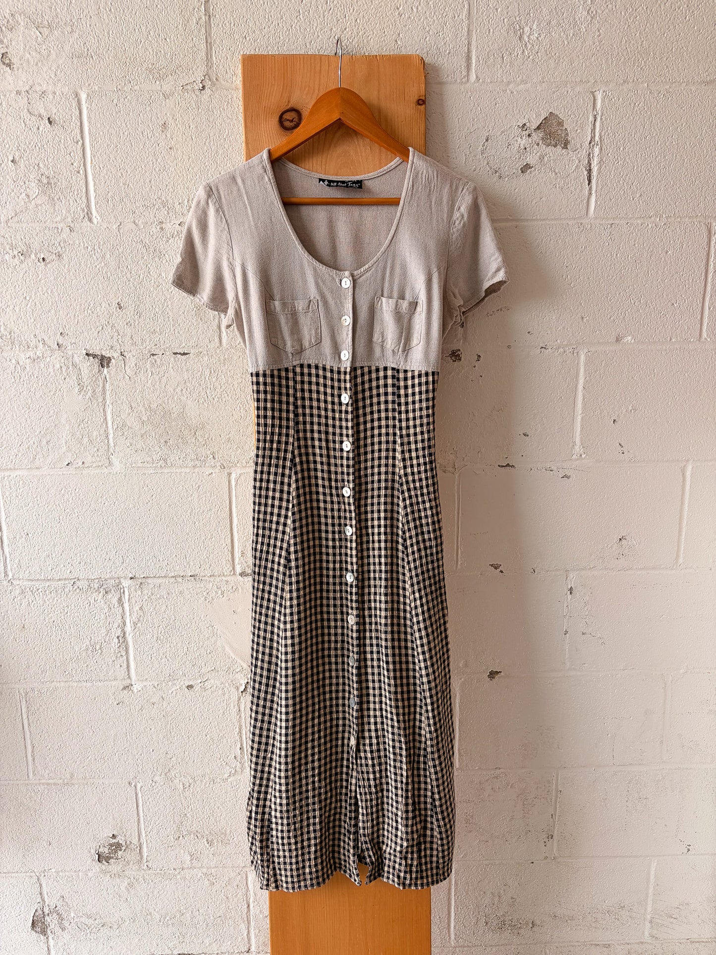 Vtg Gingham Button Down Dress : M