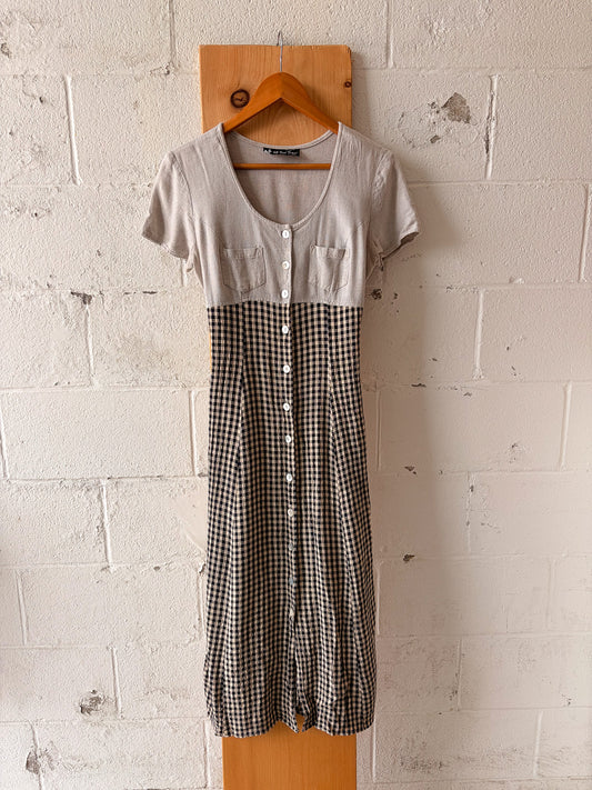 Vtg Gingham Button Down Dress : M