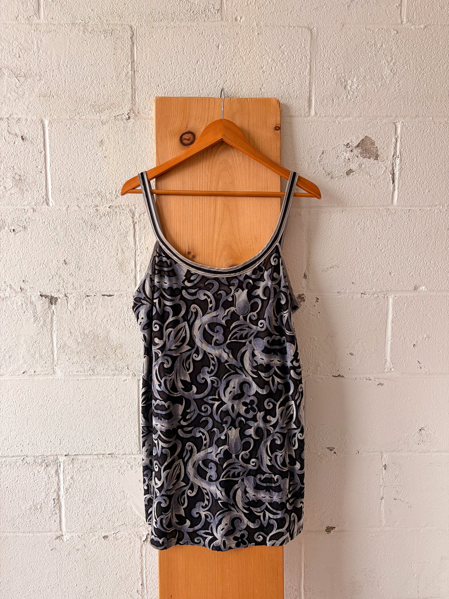 Semi Sheer Printed Mini Dress : M
