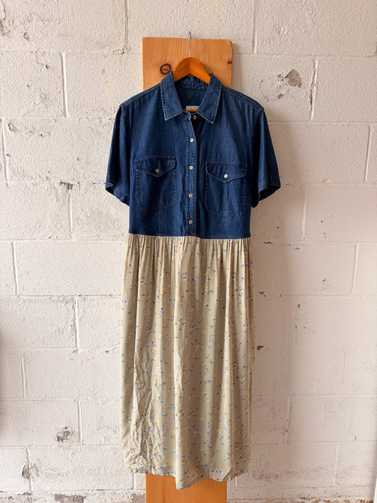 Denim & Floral Dress : 2X