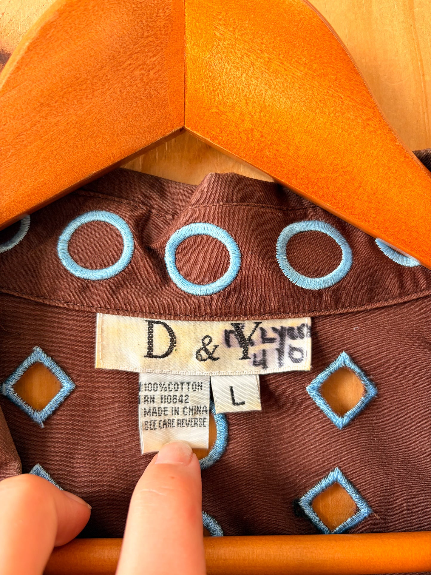 Brown & Blue Cut Out Button Up Top : L