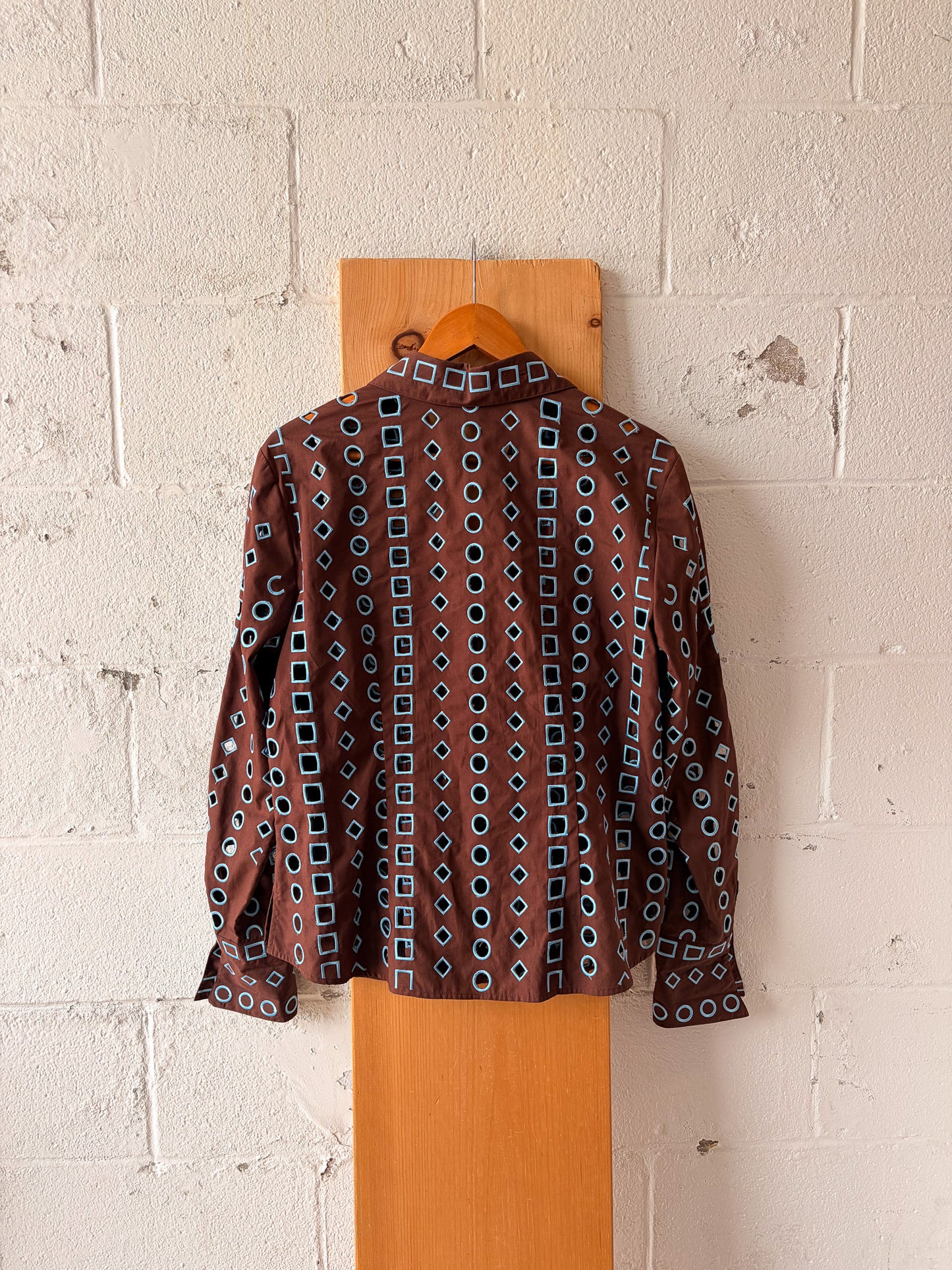 Brown & Blue Cut Out Button Up Top : L