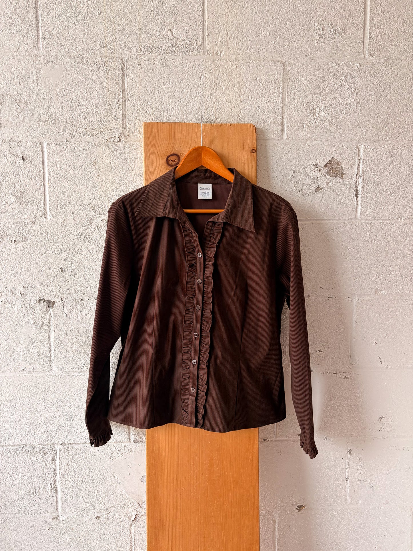 Brown Ruffled Corduroy Blouse : L