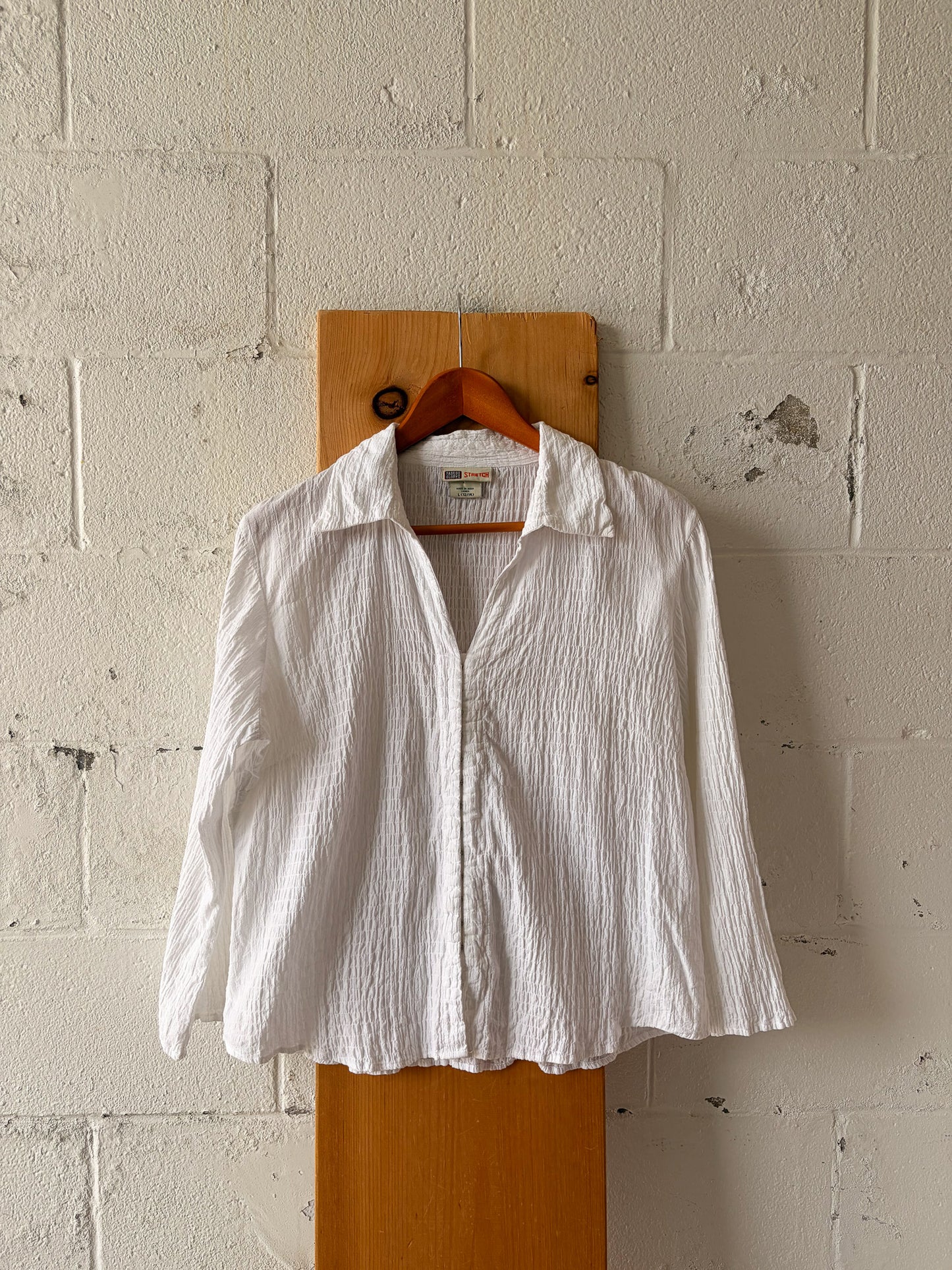 Vtg Textured White Blouse : L