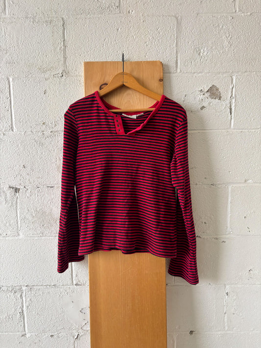 Red & Black Striped Henley Top : XL