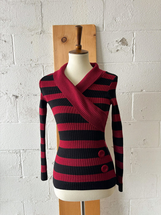 Y2K Black & Red Ribbed Sweater : XS