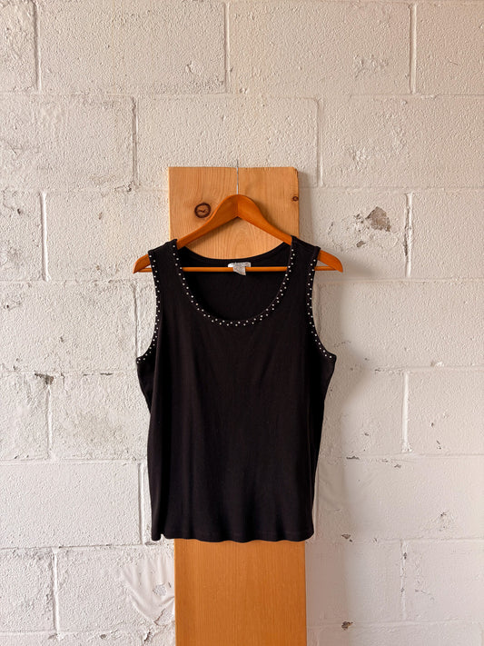 Black Rhinestone Trimmed Tank : 2X