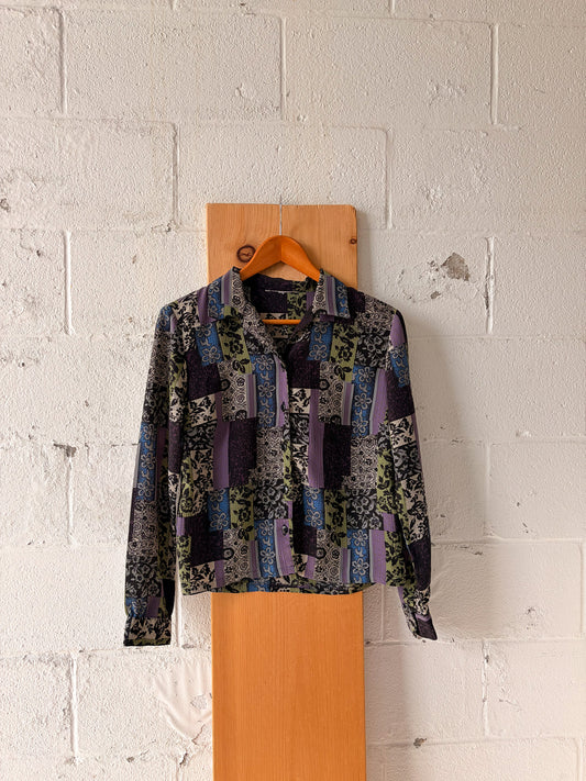 Purple Patchwork Button Up Blouse : M