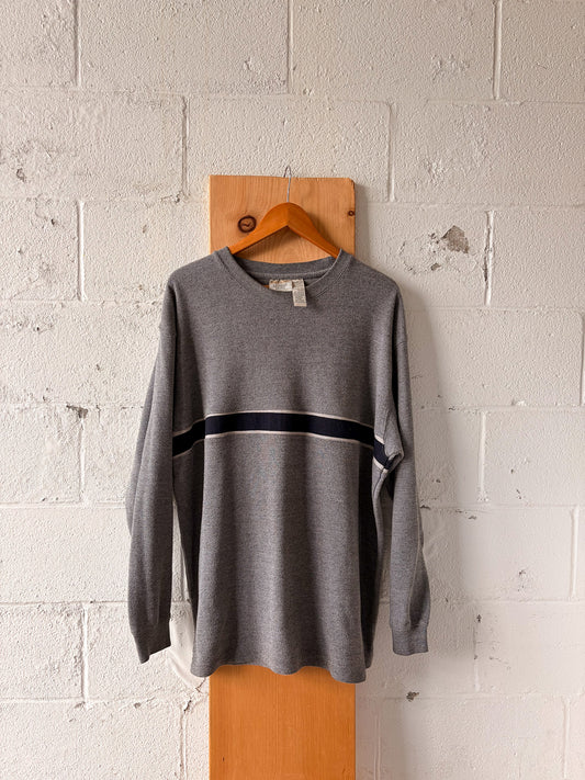 Vtg Gray & Navy Striped Long Sleeve : XL